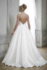 Ballgown wedding dress with a low v back and short train