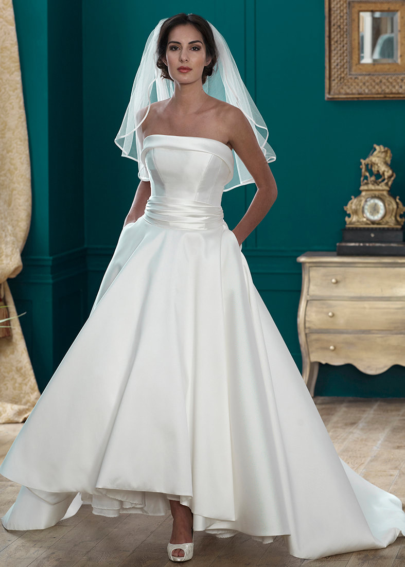 strapless wedding dress with a high low hemline